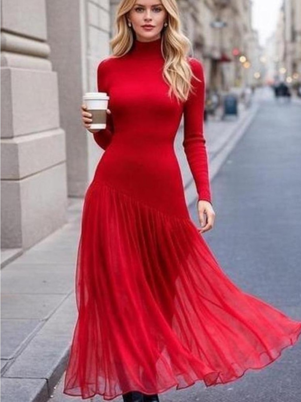 NWT The Commense  Ribbed Long Sleeve Flowy Maxi Dress Size Small